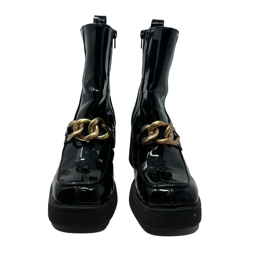 Steve Madden Bloom Platform‎ Boot Loafer Chunky Patent Leather Black Size 8.5